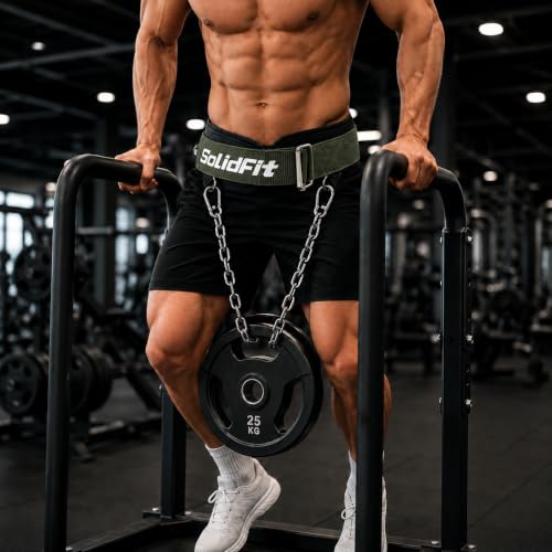 2-in-1 Weight Lifting Belt and Dip Belt for Weightlifting, Squats,Powerlifting and Dips, 37.4-Inch Heavy-Duty Steel Chain, Comfortable Neoprene Padded Gym Belt for Men - color: Green, size: Large