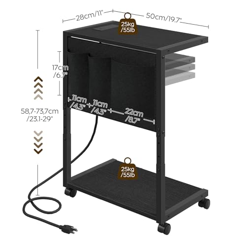 YATINEY PC Stand, Computer Tower Stand with Charging Station, Height Adjustable PC Tower Stand for Floor, 2 Tier Computer Cart On Wheels, 23.1"-29" H,19.7" L x 11" W, for Home Office, Black CJ60BB - color: Black
