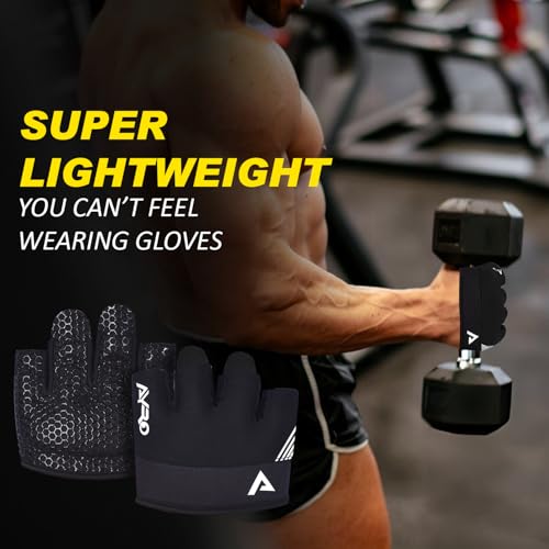 AYRO Workout Gloves for Men & Women, Minimal Short Partial Gym Gloves, Weight Lifting Gloves with Full Palm Protection, Extra Grip Pads & Hand Support for Training & Fitness - color: Black, size: Medium