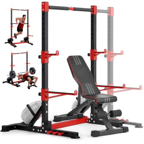 YOLEO Smith Machine & Squat Rack Combo, Multi-Functional Power Racks with Adjustable Width & Pull-Up Bar, Cable Crossover Power Cage, Independent Dual-Pulley System for Home Gym Garage Basement - style: Squat Rack Combo（Extended Squat Rack + 880LB Weight