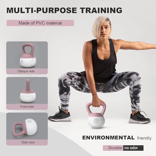 NEALFIT Soft Kettlebell 5LB/10LB/15LB/20LB/25LB, Kettlebells for Home Gym Strength Training, Anti-Slip Fitness Weights for Men Women - color: 15LB Pink-White