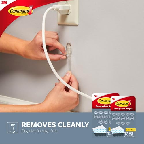 Command Round Cord Clips, Damage Free Hanging Cable, for Hanging Electrical Cables, 26 Clear Cord Clips and 32 Strips - size: 26 Clips, 32 Strips