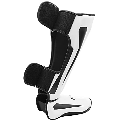 MMA Martial Arts Shin Guards – Padded, Adjustable Muay Thai Leg Guards with Instep Protection for Kickboxing/MMA Training and Sparring – Professional MMA Equipment - color: White, size: Medium