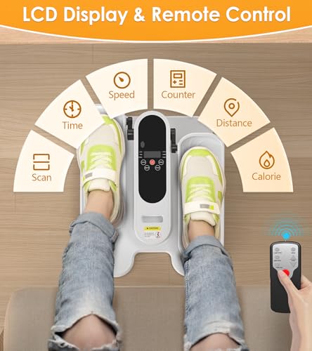 Under Desk Elliptical Machine for Senior, Quiet Motorized Leg Exerciser with Smart Remote, Pedal Exerciser with Adjustable Speeds for Auto/Manual Modes, LCD Monitor, Easy to Use for Home Office