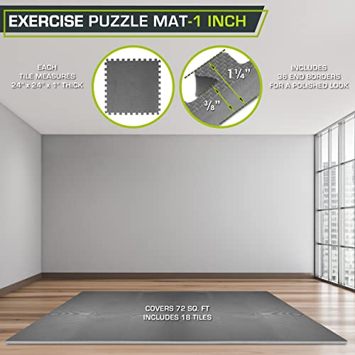 ProsourceFit Weaved Pattern Extra Thick Exercise Puzzle Mat 1-inch, EVA Foam Interlocking Tiles for Protective, Cushioned Flooring for Home and Gym Equipment; Gray, 72 SQ FT, 18 Tiles - color: Grey, size: 18 Pack (72 SQ FT)