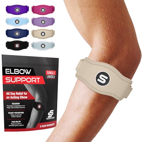 Sleeve Stars Tennis Elbow Brace for Men & Women, Elbow Brace for Tendonitis, Tennis Elbow Strap, Golfers Elbow Brace, Elbow Support Wrap for Tennis Elbow Relief, Fits 9"-23" (Single/Beige) - color: Beige