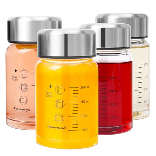Glass Juice Bottles 4 Pack 10 oz - Wide Mouth Glass Water Bottles with Lids - for Juicing, Smoothies, Milk, Protein, BPA Free, Reusable, Stainless Steel Lids, Leak Proof, Shaker bottle (300 ml) - color: 4-Pack, size: 10 oz/300 ml