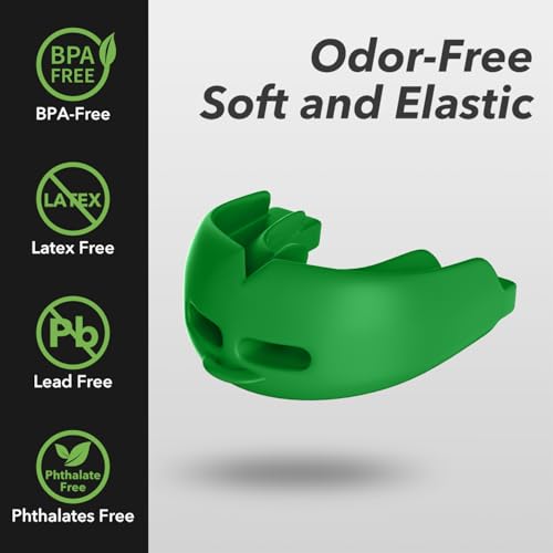 2Pcs Sport Mouth Guard Youth Adult, Mouthguard for Braces, Wrestling Mouthguards for Braces, No Boil Mouth Guard, Helmet Strap, Soft, Football Hockey Boxing,Taekwondo, Jujitsu Rugby - color: Green