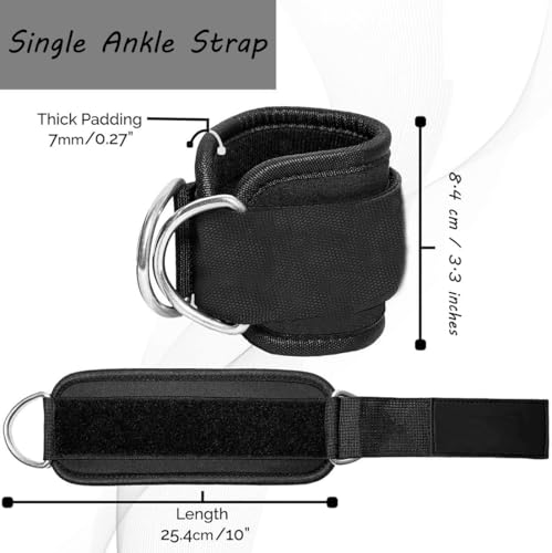 Ankle Strap Ankle Resistance Band Wrist Cuff Padded Strap Adjustable Fitness Glute Kickback D-Ring for Cable Machine Gym Foot Leg Training Brace Support 1 Pack - color: black