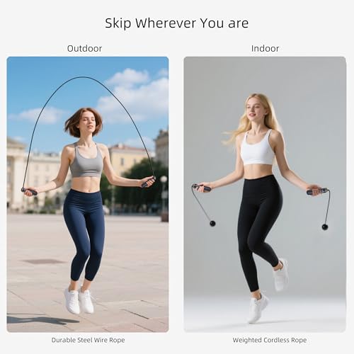 Smart Jump Rope with Counter – 2 in 1 Corded & Cordless Skipping Rope with HD Display, Type-C Rechargeable, Adjustable Length, Weighted Handles for Fitness, Workout, Cardio, Home Gym - color: BLACK