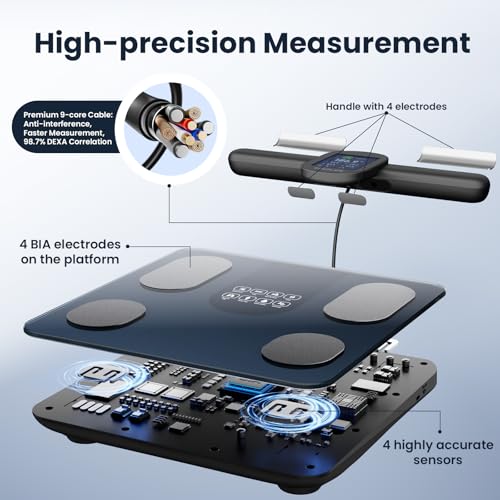 Scale for Body Weight, 8 Electrode Smart Bathroom Scale with BMI Body Fat Muscle Mass 28 Full Body Composition, High Precision Digital Weight Scale with Handle Display, Rechargeable, 400 lbs - color: black