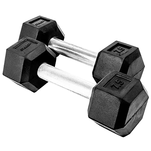 Rep Fitness Rubber Hex Dumbbell(s) - Singles (55LB +) and Pairs (5LB - 50LB) - Low Odor, Fully Knurled Handle - style: 7.5 LB Pair