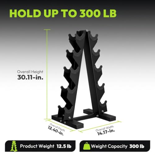 HANDBODE A-Frame Dumbbell Rack | Ideal for home gym, space-saving triangular frame, heavy-duty steel, holds multiple dumbbells securely - color: 1 X 5-Tier A-Frame (300lb)