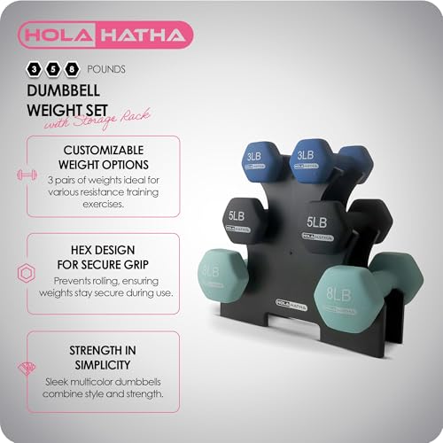 HolaHatha 1, 2 and 3 lb Neoprene Dumbbell Strength Training Weight Set with Rack - color: Blues, size: 32 LB