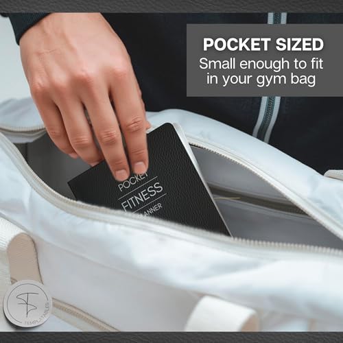 Pocket Fitness Planner A6 Gym Workout Logbook, Fitness Goals & Progress Tracker, Body Measurements & Personal Bests, Portable Exercise Planner with Gloss Water-Resistant Cover (Mono)