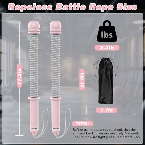 Ropeless Battle Ropes for Home Gym, Portable Cordless with Storage Bag & 8 Adjustable Weight Rings, Heavy Duty Fitness Rope for HIIT, Strength, High Calorie Burn & Low-Impact Cardio for Men & Women - color: Pink