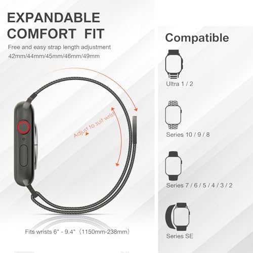 Stainless Steel Milanese Loop Compatible with Apple Watch Bands 46mm 44mm 45mm 49mm men and women, Magnetic Clasp Replacement for iWatch Ultra Series 11 10 9 8 7 SE 6 5 4 3 2 1 - color: Slate, size: 44/45/46/49mm