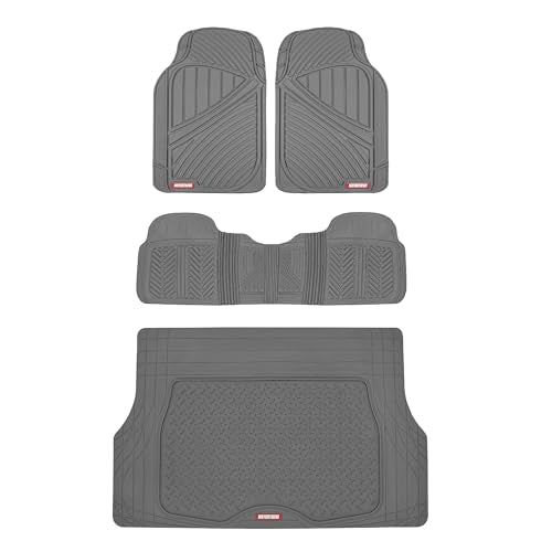Motor Trend FlexTough Performance All Weather Rubber Car Floor Mats with Cargo Liner – Full Set Front & Rear Odorless Floor Mats for Cars Truck SUV, BPA-Free Automotive Floor Mats (Gray) - color: Gray, size: Medium