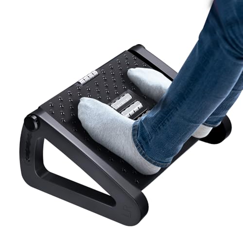 Foot Rest for Under Desk at Work - Six Heights Adjustable Under Desk Footrest - Ergonomic Foot Stools for Under Office Desks - Desks Foot Rest with Massage Rollers - Leg Rest for Chair (Black) - color: Black