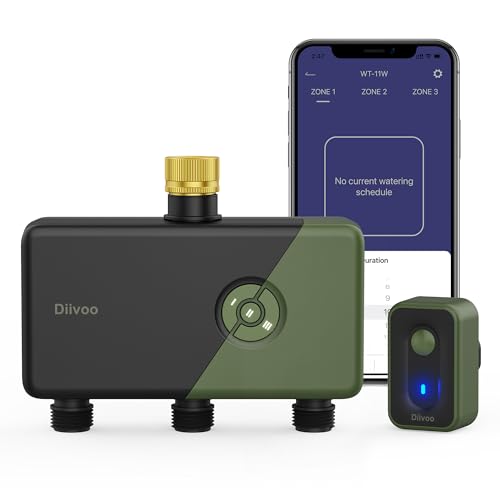Diivoo Brass 3 Zone WiFi Water Timer | App Remote Control, 18 Irrigation Plans, Rain Delay & Mist Mode for Garden Lawns, Compatible with Alexa/Google Assistant - size: 3 Outlets
