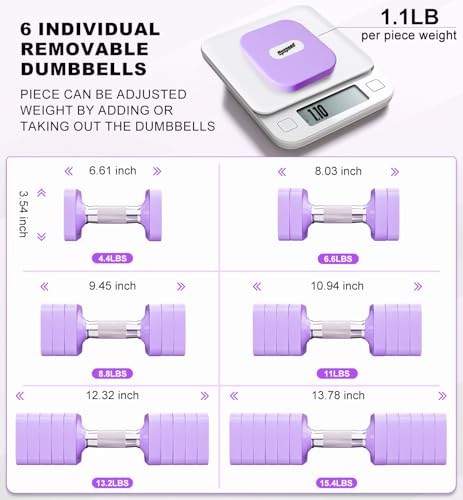 Adjustable Dumbbell Set for Women Men 7.5LB/10LB/15LB/20LB/25LB Pair | Stable Free Weight Hand Weights with Metal Handle for Home Gym Fitness Rehab Pilates Yoga Strength Training Equipments - color: Purple, size: 15LB SINGLE