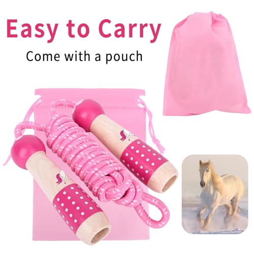 EGOSKY Jump Rope Kids, 7.2ft Children Adjustable Cotton Skipping Rope with Wooden Handle for Boys Girls Fitness Outdoor Activity - color: Pink