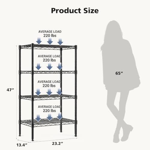 DUMOS 4-Tier Metal Wire Storage Shelves, Adjustable Standing Storage Rack Shelf, Heavy Duty Steel Shelving Unit Organizers for Kitchen Bathroom Pantry Garage, 23.2" Wx13.4 Dx47.1 H, Black - size: 4 Tiers-47.1"H without wheels