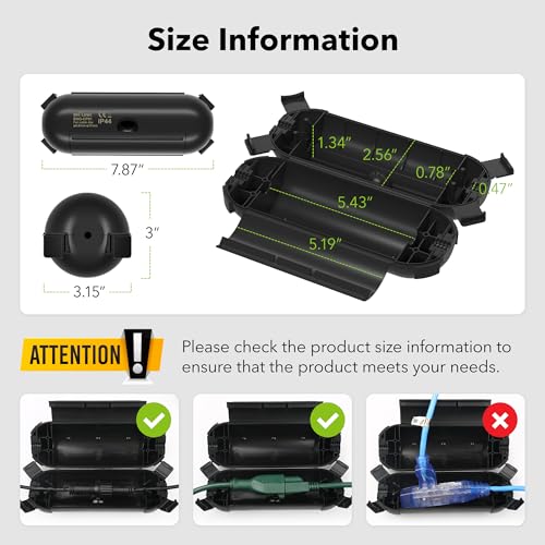 BN-LINK [4-Pack] Outdoor Extension Cord Safety Cover, Weather Resistant Seal Housing with 4 Latches, Electrical Connection Box for Outside Plugs, Soclets, String Lights & Tools (2PK Black&2PK Green) - color: Black & Green, size: 4 Pack