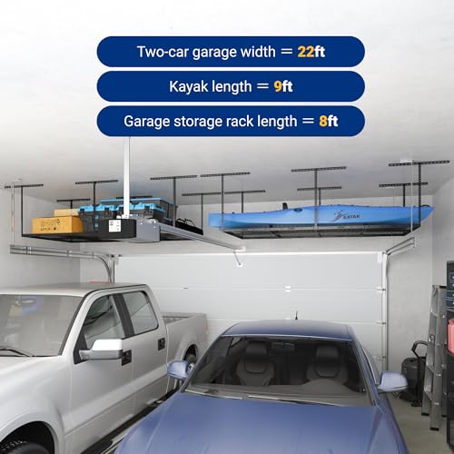 FLEXIMOUNTS 4x8 Overhead Garage Storage Rack, Adjustable Organization System, Heavy-Duty Metal Ceiling Racks, 750lbs Weight Capacity, Black, Classic Series - color: Black, size: 4x8 ft