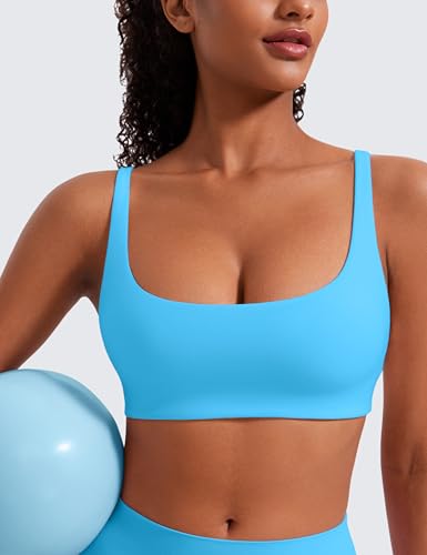CRZ YOGA Butterluxe Square Neck Sports Bras | Light Support, Removable Pads, Yoga, Extremely Soft, Low Coverage, Adjustable Spaghetti Straps, for Women - color: Kayak Blue, size: XX-Small
