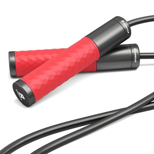 Weighted Jump Rope for Men, Women (1.5LB) - Alloy Steel Handles, Speed Skipping Rope, Gym,Indoor/Outdoor - Fitness, Workout, Boxing - Solid PVC & Cotton Rope - color: RED-BLACK