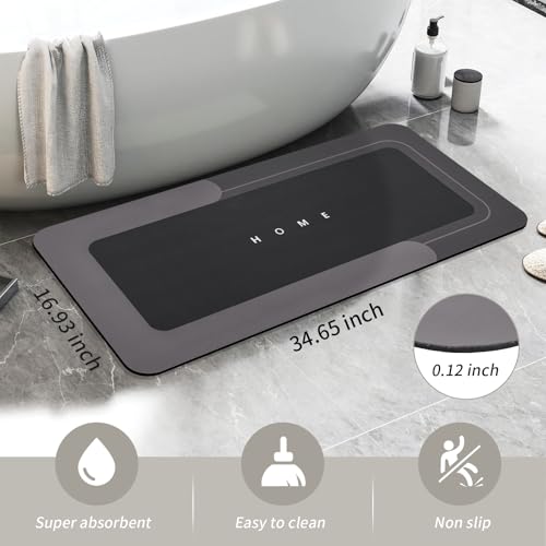 Housego Absorbent Bath Mat, Quick Dry Bath Rug, 16.93x34.65, Black | Absorbent Bath Mat Magic Rug; Quick Drying Magic Bath Mat Non-Slip Floor Rug Rubber Backed for Bathroom Kitchen Shower Sink - color: Black, size: 1'5" x 2'11" (Rectangular)