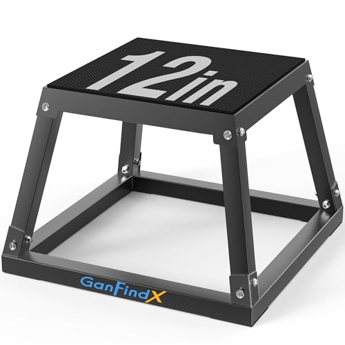 GanFindX Plyometric Jump Box Set, 12/18/24 Inch Steel Plyo Box, Heavy Duty Plyometric Platform with Anti-Slip Surface for Home Gym Training, Step-Up, Agility and Strength Conditioning - size: 12"