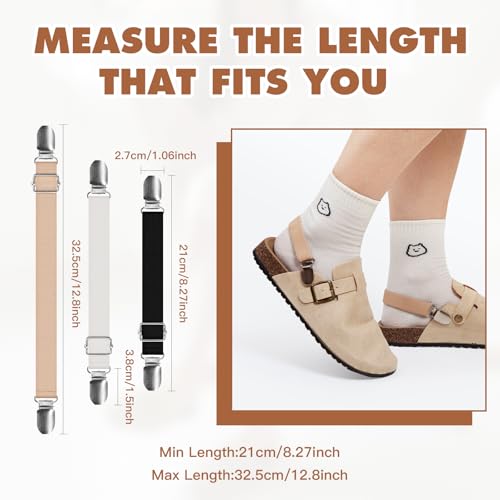 5 Pairs Adjustable Elastic Shoe Straps, Pant Stirrups Clips & Boot Clips, Removable Anti-Loose Heel Ankle Belts for Sandals, Mules, Clogs, Suede & Cork Platform Slippers
