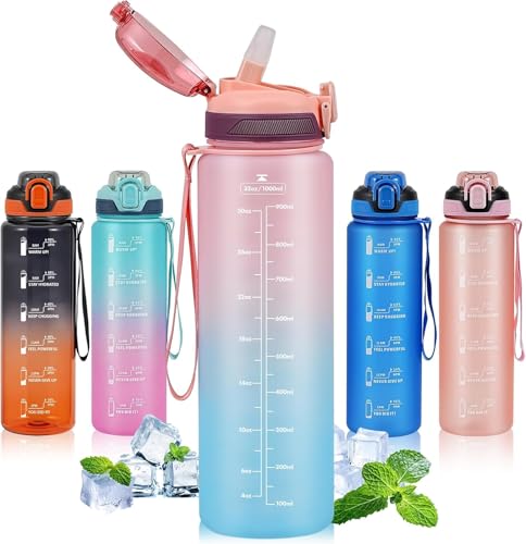 Water Bottle with Straw 1L,Boys Water Bottles with Straw 1 Litre,Waterbottle Leak-Proof Sports Water Bottle,Plastic Drinks Bottles Toxin Free，Bpa-Free (Pink Blue) - color: 10-Pink Blue