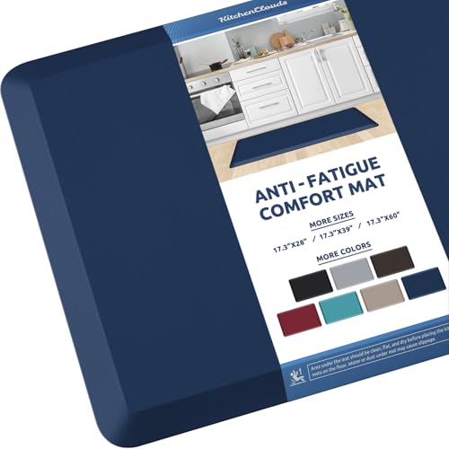 KitchenClouds Kitchen Mat Cushioned Anti Fatigue Kitchen Rug 17.3"x39" Water Resistant Non Slip Kitchen Rugs and Mats Standing Desk Mat Comfort Floor Mats for Kitchen House Sink Office (Blue) - color: Blue, size: 39"L x 17.3"W x 0.5"Th
