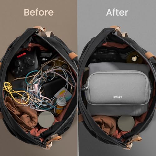 tomtoc Electronic Organizer Travel Case, Water Resistant Dual Compartment Tech Pouch Cable Organization Storage Bag for Charger, Cord, Phone, Hard Drive, Power Bank, Accessories Travel Essentials - color: Gray, size: Medium