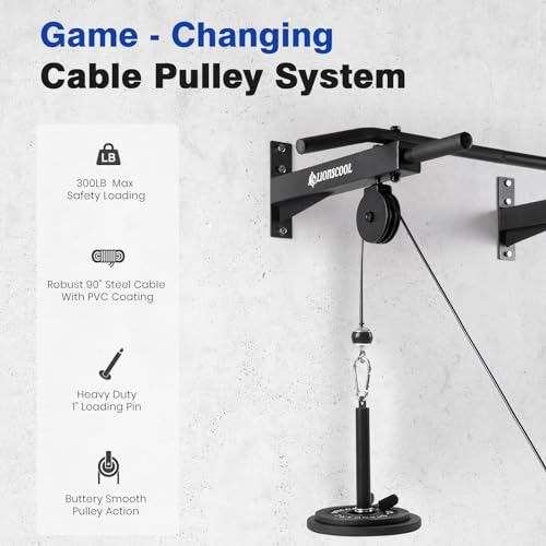 LIONSCOOL Multifunctional Wall Mounted Pull Up Bar with Pulley System, 48" and 16"/24" Multi-Grip Chin Up Bar, Cable Pulley Attachments Included, Perfect for Upper Body Workouts - size: 16"/24" APART