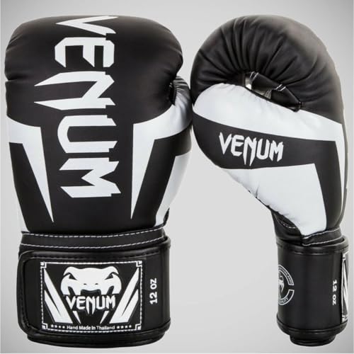 Venum Elite Boxing Gloves - color: Black/White, size: 10-Ounce