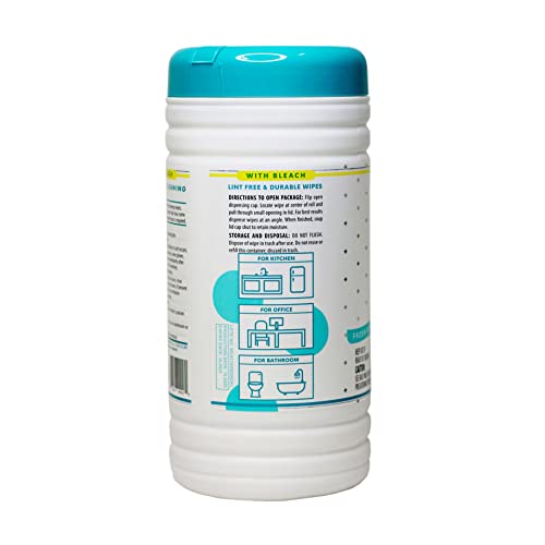 Juniper CLEAN 6 Pack Surface Cleaning Wipes with Bleach, All-Purpose Cleaner for Bathroom, Kitchen, Office, 450 Count Canister, Fresh Scent, 7.5" x 7" Sheet, Lint Free & Durable - size: 75 Count (Pack of 6)