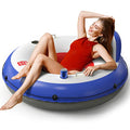 QPAU Inflatable River Tube, 0.4 mm Thickened Puncture-Resistant Heavy Duty River Float, River Raft with Ergonomic Backrest, Mesh Bottom & 2 Cup Holders for Adults and Friends Lake Float - color: D-Orange&Blue