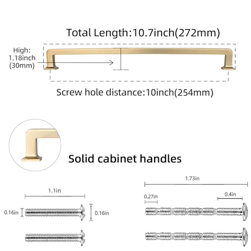 10 Pack 10 inch(254mm) Champagne Bronze Kitchen Cabinet Handles Cabinet Pulls Gold Drawer Pulls Kitchen Cabinet Hardware Dresser Handles - color: Champagne Bronze, size: 10" Hole Center（254mm）