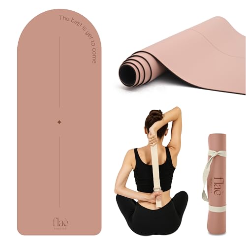 Arch-shaped Yoga Mat, Eco PU Rubber, Non-Slip Exercise Mat for Yoga, Pilates, Home Workout & Stretching with Carry/Stretch Strap & Motivational Design - color: pink
