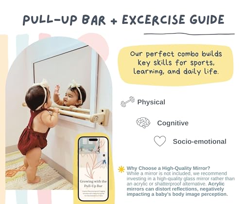 32.5 in. Long Montessori Pull Up Bar for Babies | Excercise Guide, Hand-Made, Assembled, Quality Wooden Toy Bar for Infants, Ballet Bar for Toddlers.