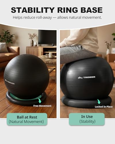 Trideer Yoga Ball Chair with Base for Office Desk, Exercise & Stability Ball Seat, Pilates Ball for Core Training, Pregnancy Ball, Back Pain Relief & Active Sitting - color: Black, size: XL(27-30ines/68-75cm)