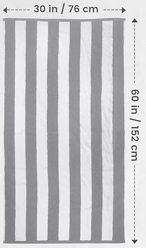 Utopia Towels Pack of 4 Cabana Beach Towels, Oversized 30 x 60 Inches Cotton Beach Towel Set, Smooth Ring Spun Texture for Pool and Swim Days, Modern Striped Design Bath Towels, Grey - color: Grey, size: 30 x 60 - 4 Pack