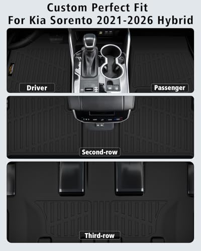 Floor Mats Fit for Kia Sorento Hybrid 2021-2025 2026 (PHEV&HEV) Trunk Mat with Backrest Mat All Weather TPE Rubber Cargo Liner Back Seat Protector Full Set for Sorento 2025 Plug-in Hybrid Accessories - size: For Kia Sorento Hybrid 2021-2026