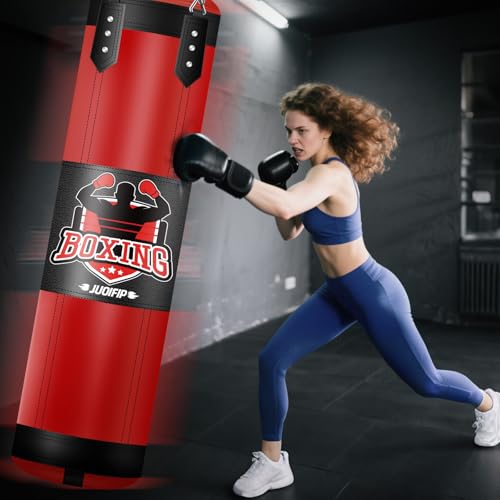 Punching Bag Set for Adults, 4FT Heavy Boxing Bag Set with 12 OZ Boxing Gloves, Suitable for MMA Karate Kickboxing Boxing Muay Thai Training at Home or Gym - Unfilled Heavy Bag - color: Red