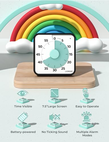 LIORQUE 60 Minute Visual Timer for Kids and Adults, Non-Ticking 7.5 Inch Large Visual Countdown Timers for Classroom Desk Countdown Clock with Magnetic Backing, Kids Pomodoro Timer Clock - color: Green