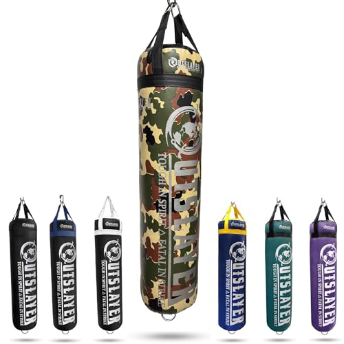 Outslayer 100 lbs Filled Heavy Bag | Custom Colors for Boxing, Kickboxing, Taekwondo & MMA Training | Made in USA - color: Woodland Camo, style: With Bottom D-Ring